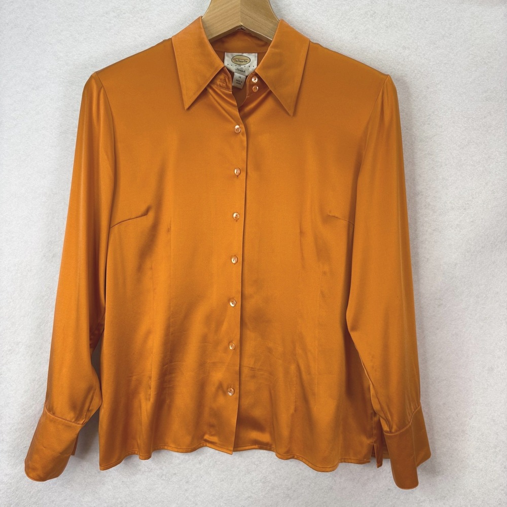 Talbots‎ Orange Silk Stretch Button Down Blouse Womens 14P Sophisticated Luxury